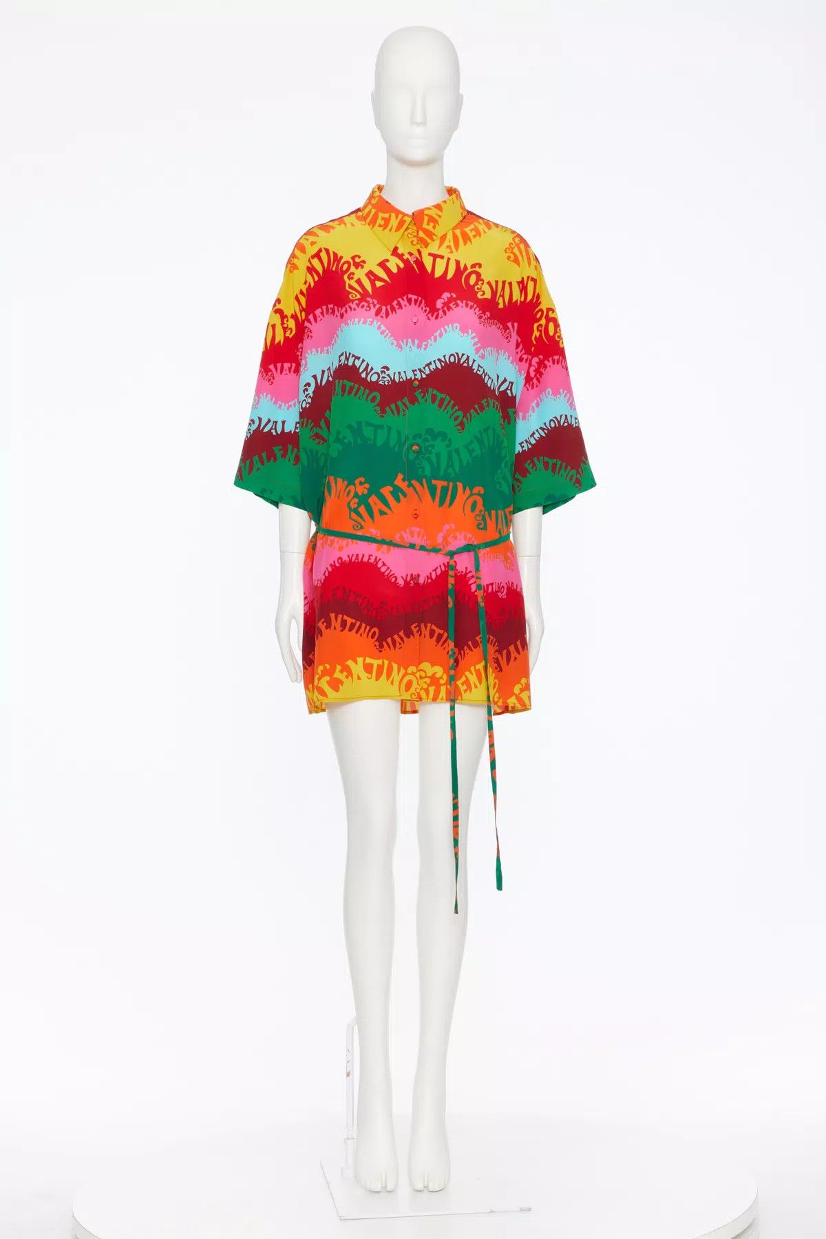 Valentino o1s1wg110925 Print Crepe De Chine Shirt Dress in Multicolor Size XL / US 12-14 / IT 48-50 - 2 Thumbnail