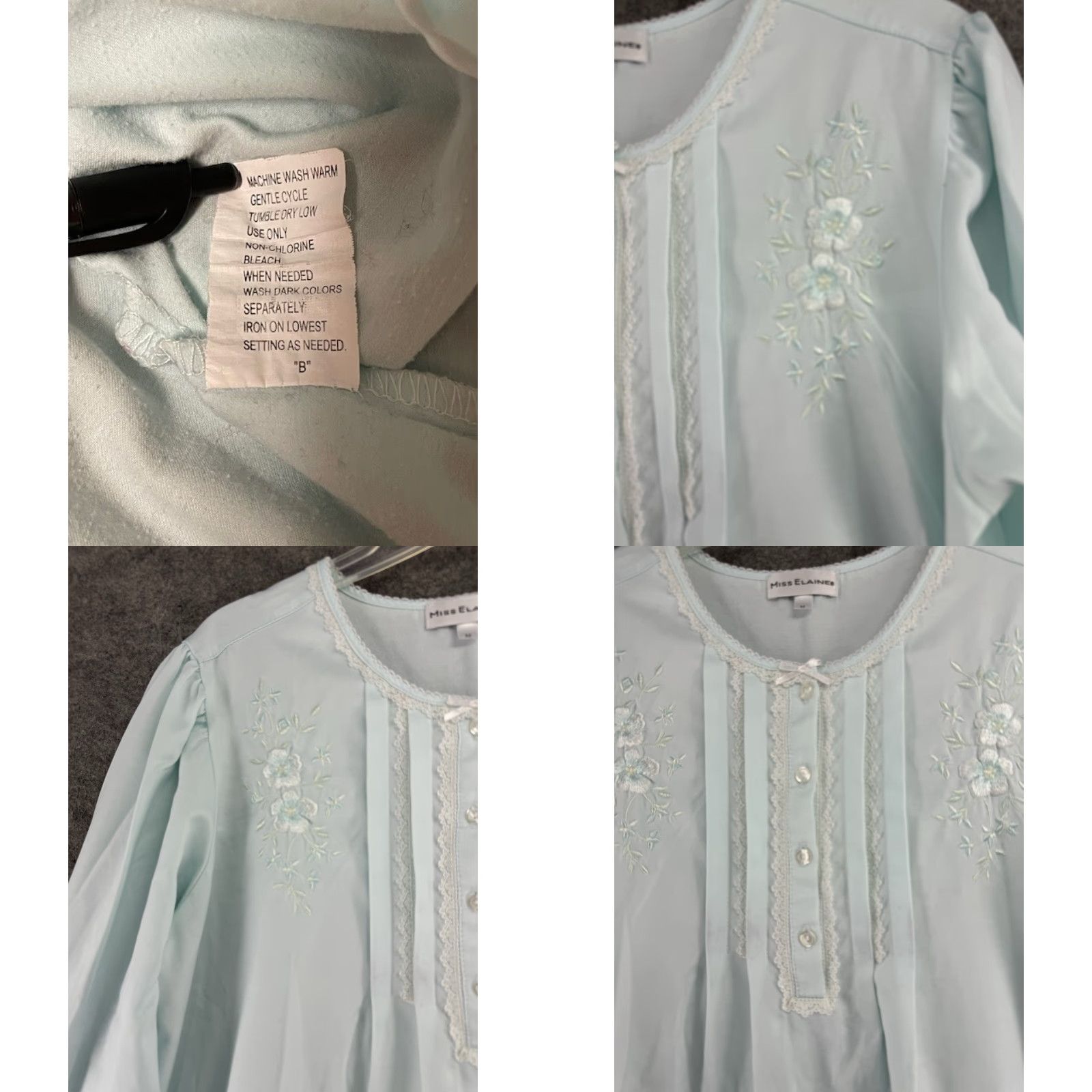 Vintage Miss Elaine Nightgown Medium Embroidery Lace Light Blue Grandmacore Size ONE SIZE - 8 Thumbnail