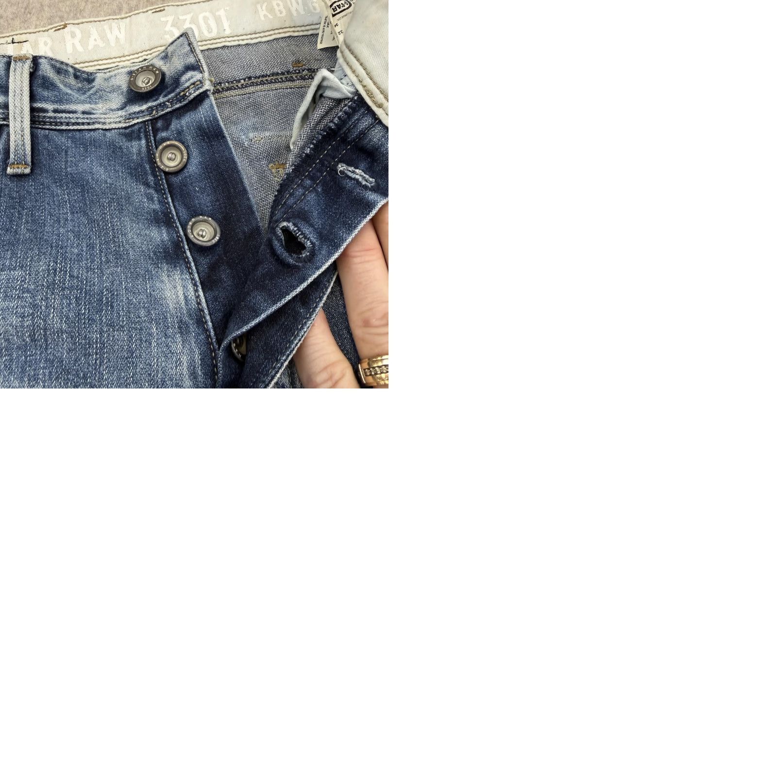 Vintage G-Star RAW Jeans Mens 32x34 Blue Medium Wash 3301 Distressed Denim Button Fly Tapered Relaxed 32 Inseam Jeans Men Blue 3301 Size US 32 / EU 48 - 12 Thumbnail
