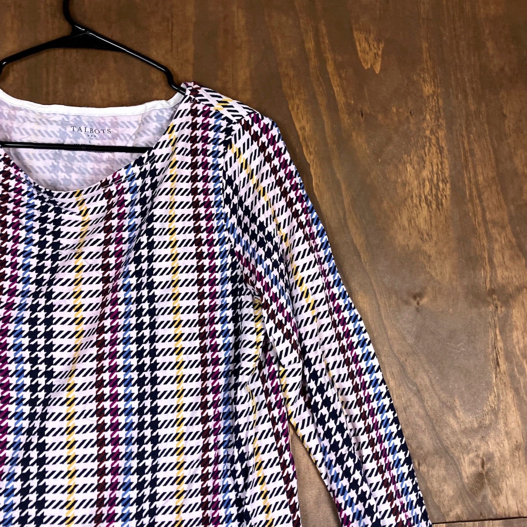 Talbots Talbots Womens Shirt Multicolor Houndstooth 3/4 Sleeve Stretch Large Size L / US 10 / IT 46 - 5 Thumbnail