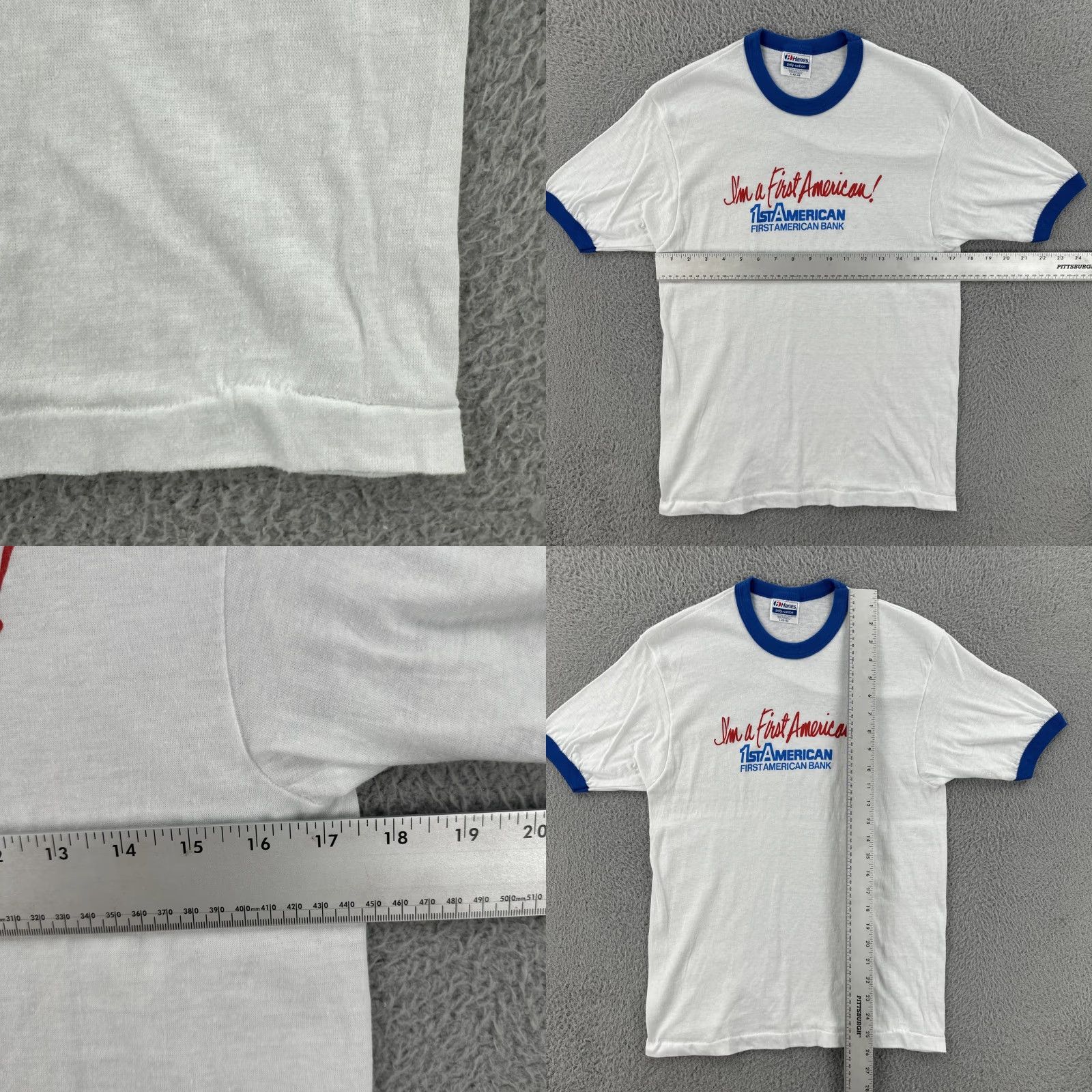 Hanes VINTAGE Hanes 50/50 White Ringer Shirt USA Made Mens L Crew Neck Short Sleeve T-Shirt Size US L / EU 52-54 / 3 - 8 Thumbnail