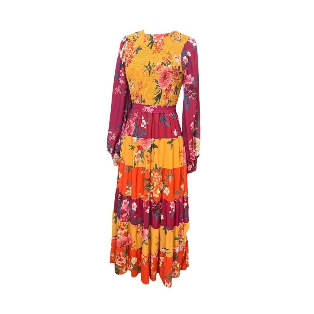 Other Floral Tiered Maxi Boho Dress Small Maroon Ochre Multi Peasa Size S / US 4 / IT 40 - 1 Thumbnail