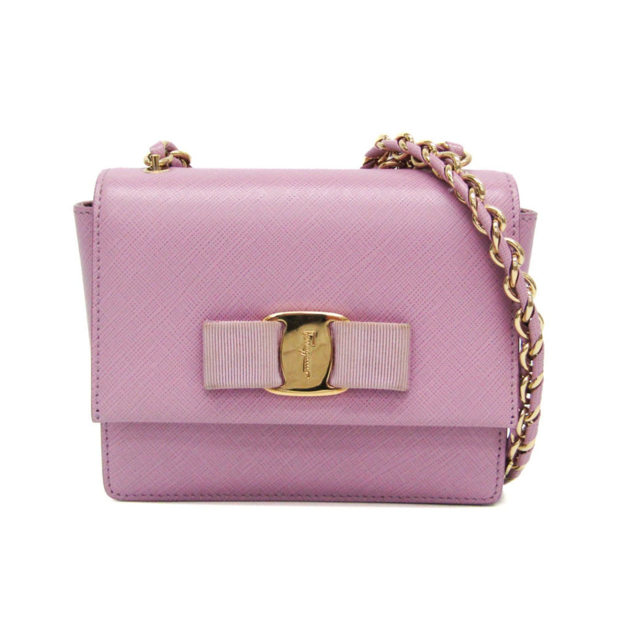 Salvatore Ferragamo Salvatore Ferragamo Vara Mini Chain Shoulder Bag AU-21 E479 Women's Leather Shoulder Bag Light Purple Size ONE SIZE - 1 Thumbnail