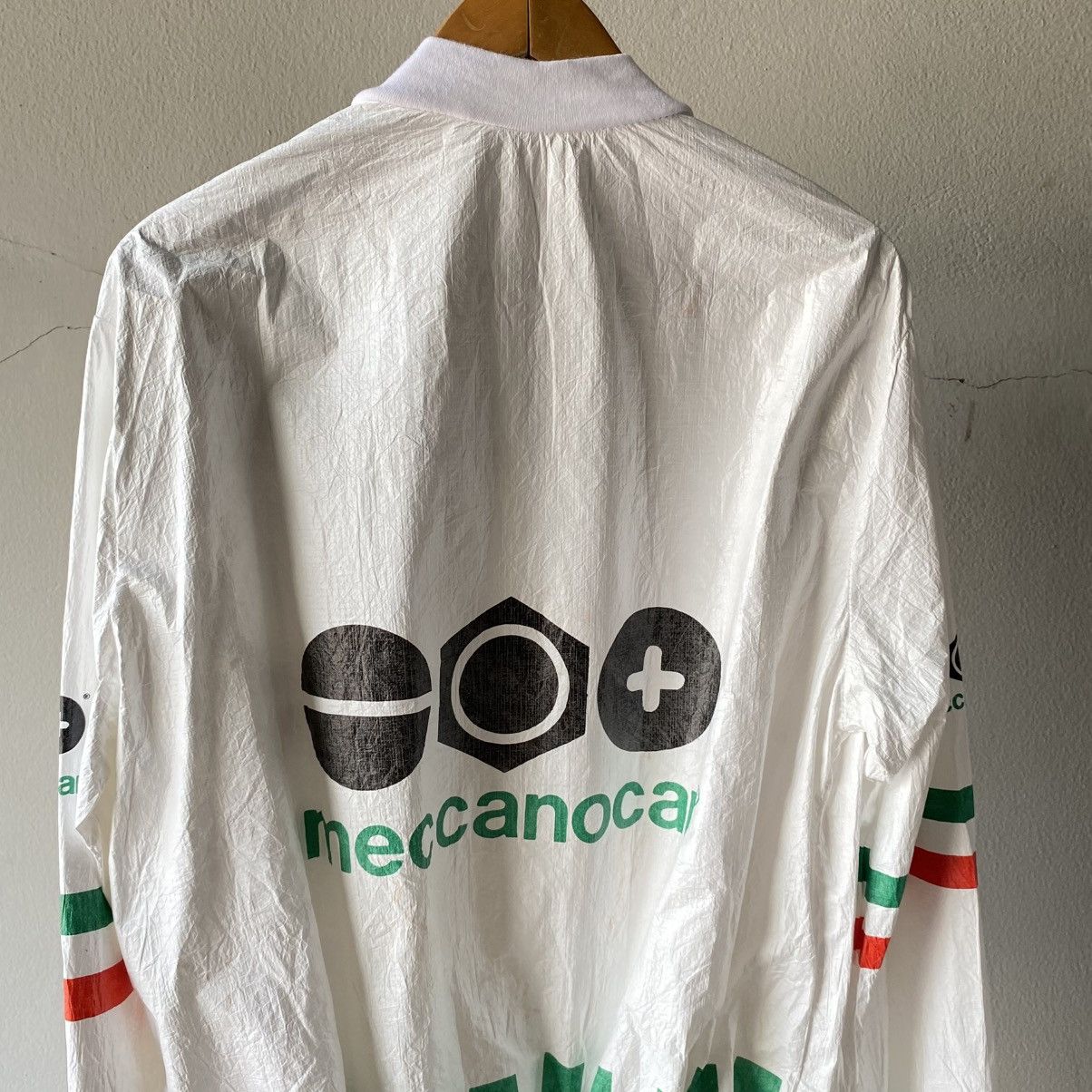 Vintage Tyvek Long-Sleeve Cycling Jersey - White & Green Accent. Size US M / EU 48-50 / 2 - 9 Thumbnail