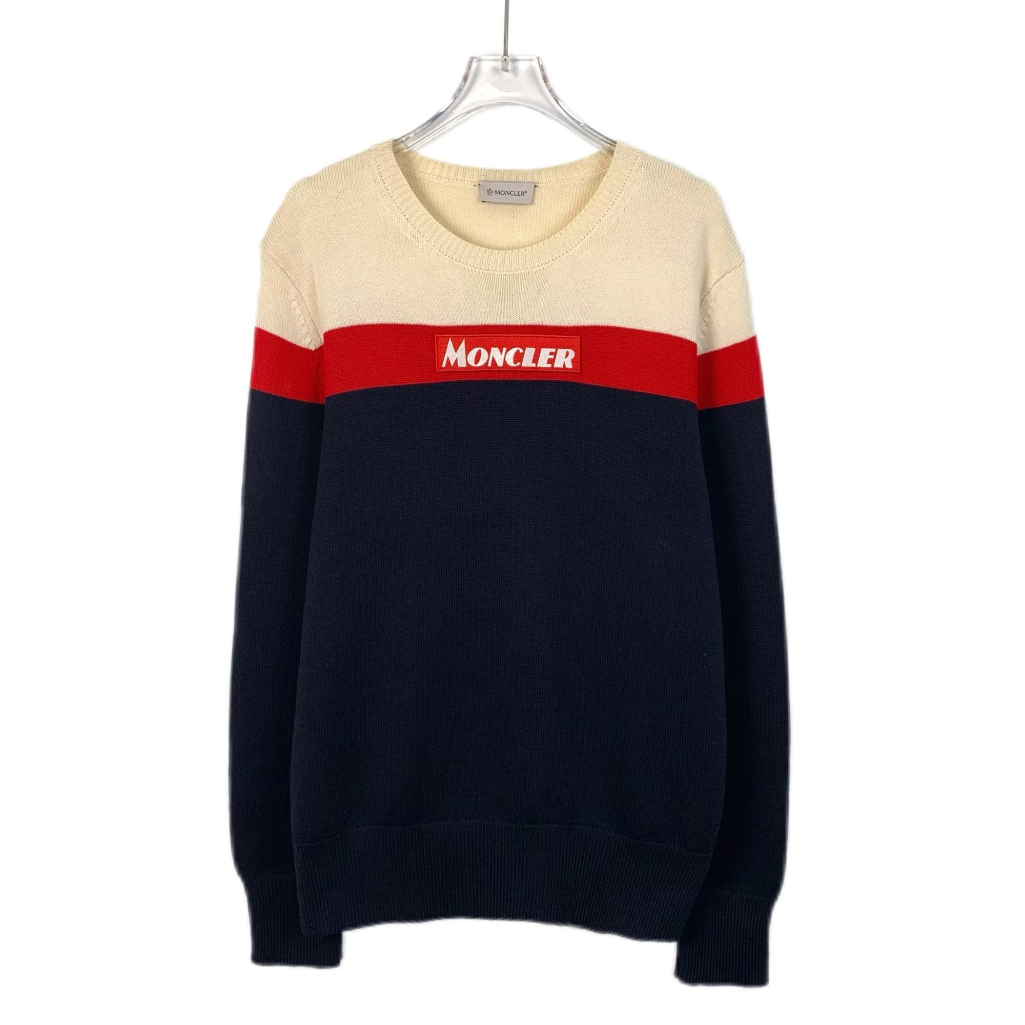 Moncler Maglione Tricot Colorblock Logo Embroidered Wool Cre