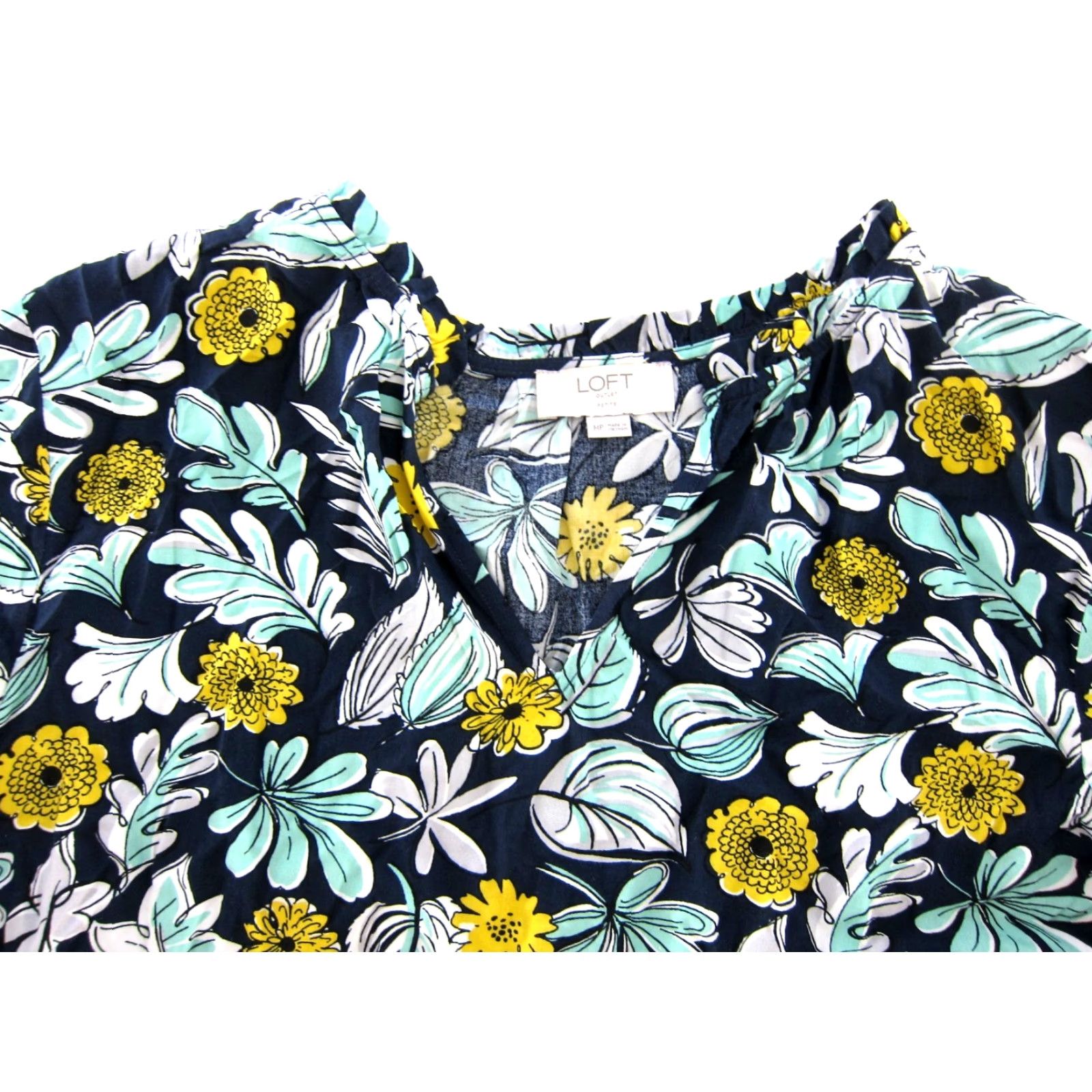 Ann Taylor Ann Taylor Floral Sun Dress V-Neck Long Sleeve Smock Yellow Blue White Rayon Maxi Dress MP Size M / US 6-8 / IT 42-44 - 4 Thumbnail