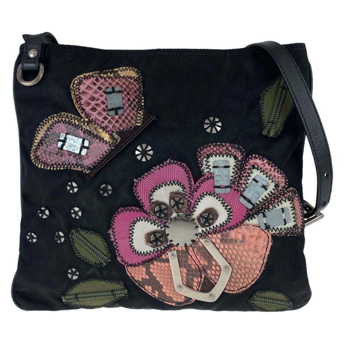 Prada Prada Prada Nylon/Leather/Python Tessuto Triangle Logo Crossbody Bag Canvas Crossbody Bag in Very Good Condition Size ONE SIZE - 1 Thumbnail