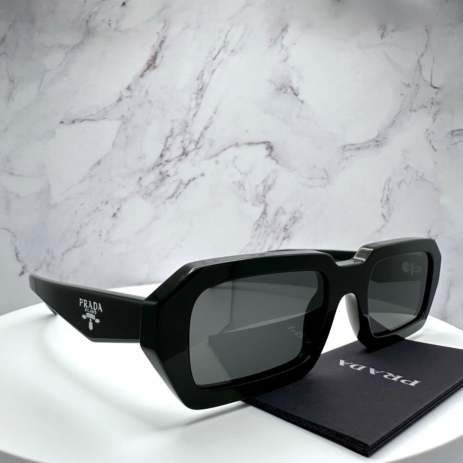 New PRADA Sunglasses Black Symbole PRADA MILANO Logo Square