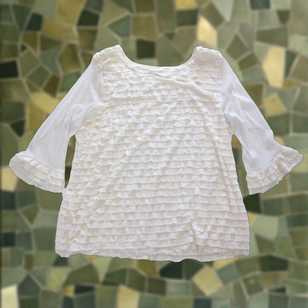 Vintage NWT CATO Woman Ivory Stretch Floral Ruffle 3/4 Sleeve Square Neck Blouse 22/24 Size 3XL / US 20-22 - 1 Thumbnail