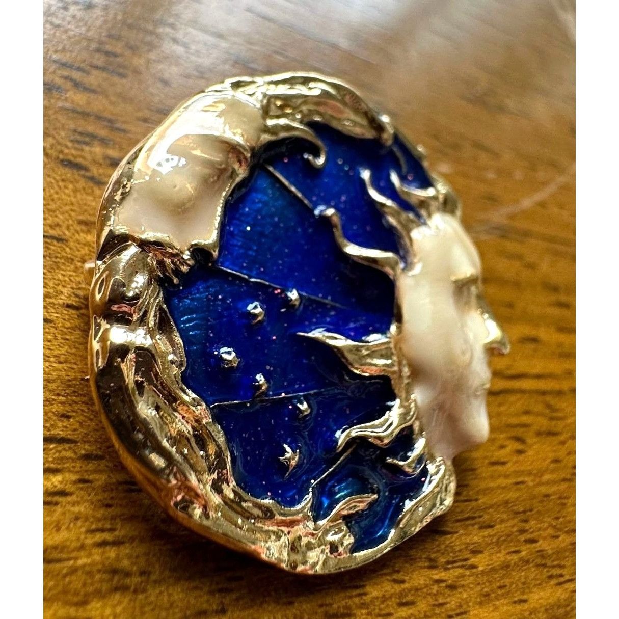 Handmade Celestial Moon Sun Brooch Pin New Gold Navy Yours is the Lig Size ONE SIZE - 9 Thumbnail