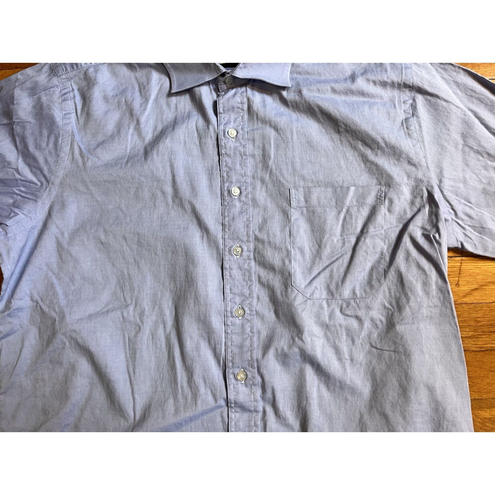 Paul Stuart Paul Stuart Dress Shirt Men’s 17 31 Blue Knit Cotton Long Sleeve Button Collared, Regular Fit, 46 Chest, 29 in, Solid, Classic Designer, Business Mens Size 46R - 3 Thumbnail