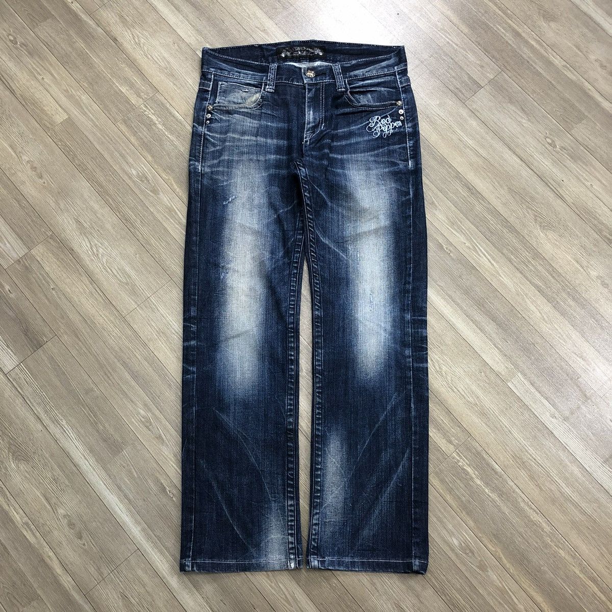 If Six Was Nine × Le Grande Bleu (L.G.B.) × Tornado Mart Y2K Red Pepper Distressed Embroidered Faded Denim Pants Size US 33 - 22 Thumbnail