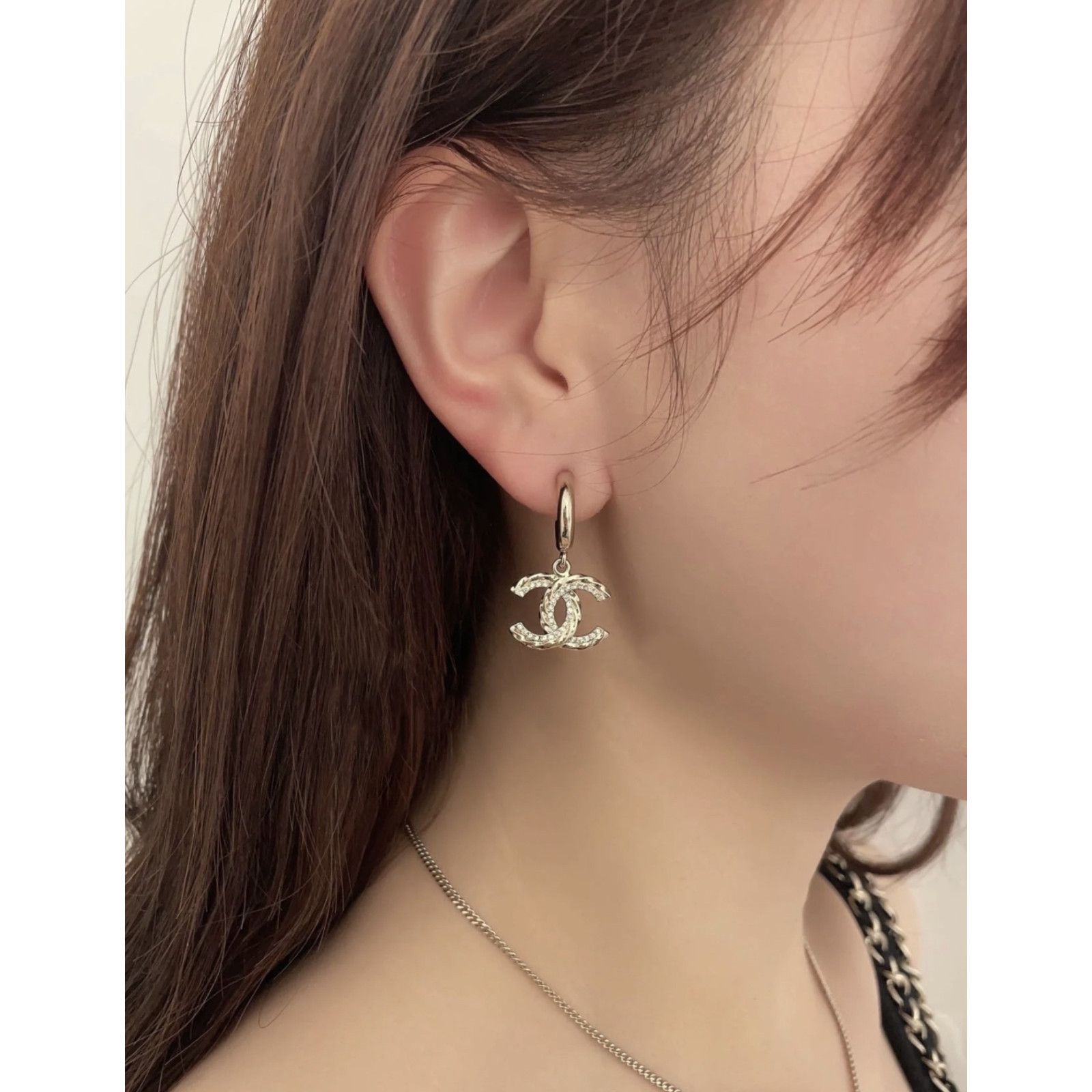 Chanel Chanel Gold Crystal Interlocking Statement Stud Earrings Size ONE SIZE - 3 Thumbnail