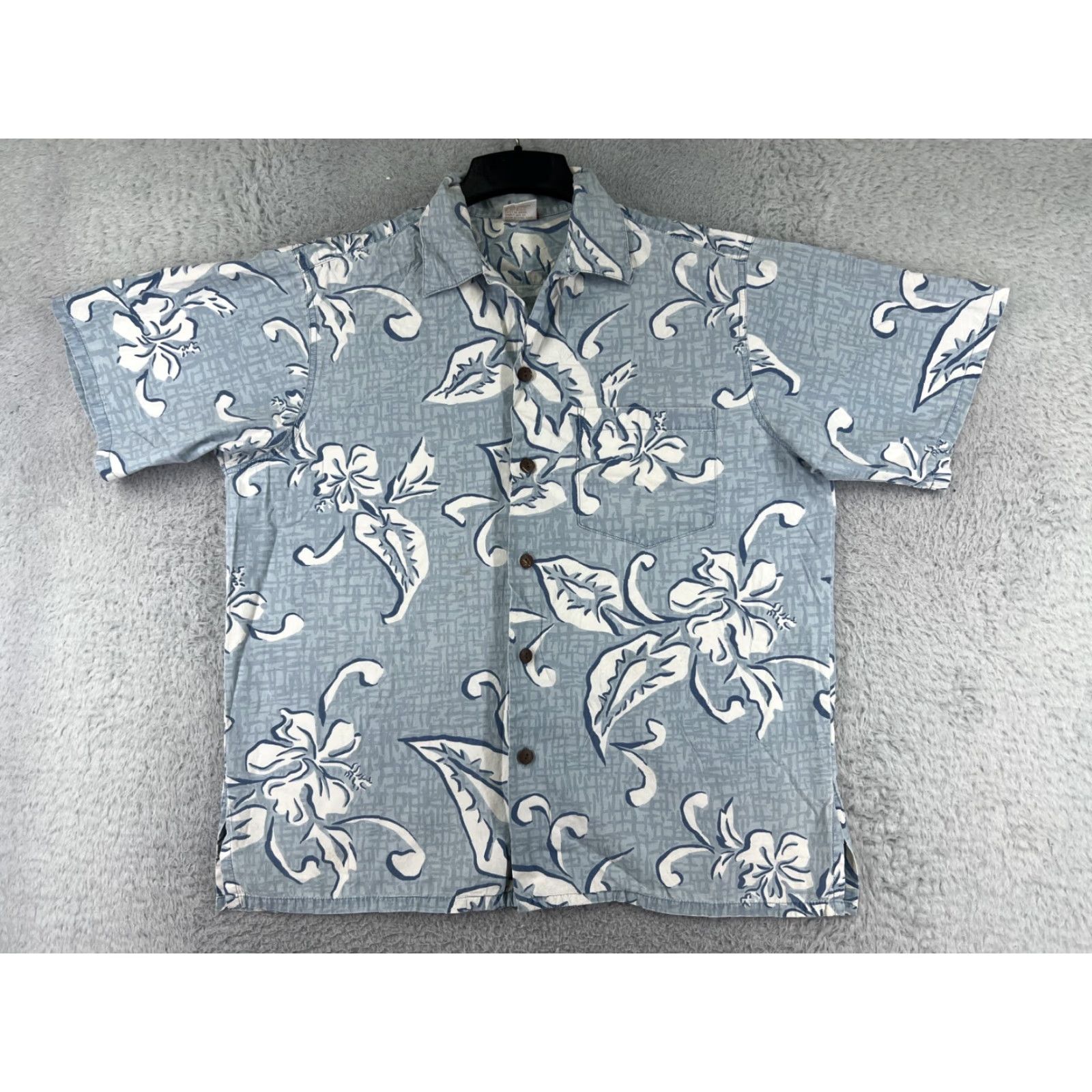 Vivobarefoot VINTAGE Go Barefoot Hawaiian Shirt Mens L Blue White Floral 100% cotton Button-Up Short Sleeve Collared Shirt Size US L / EU 52-54 / 3 - 2 Thumbnail