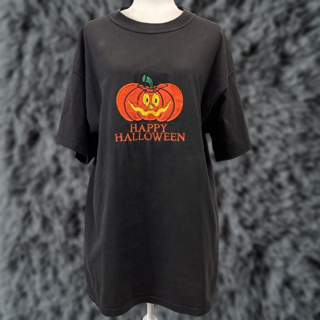 Vintage VINTAGE Oarsman 913 Halloween Embroidered Jack O Lantern Short Sleeve Black T Shirt Adult Large Unisex Size US L / EU 52-54 / 3 - 1 Thumbnail