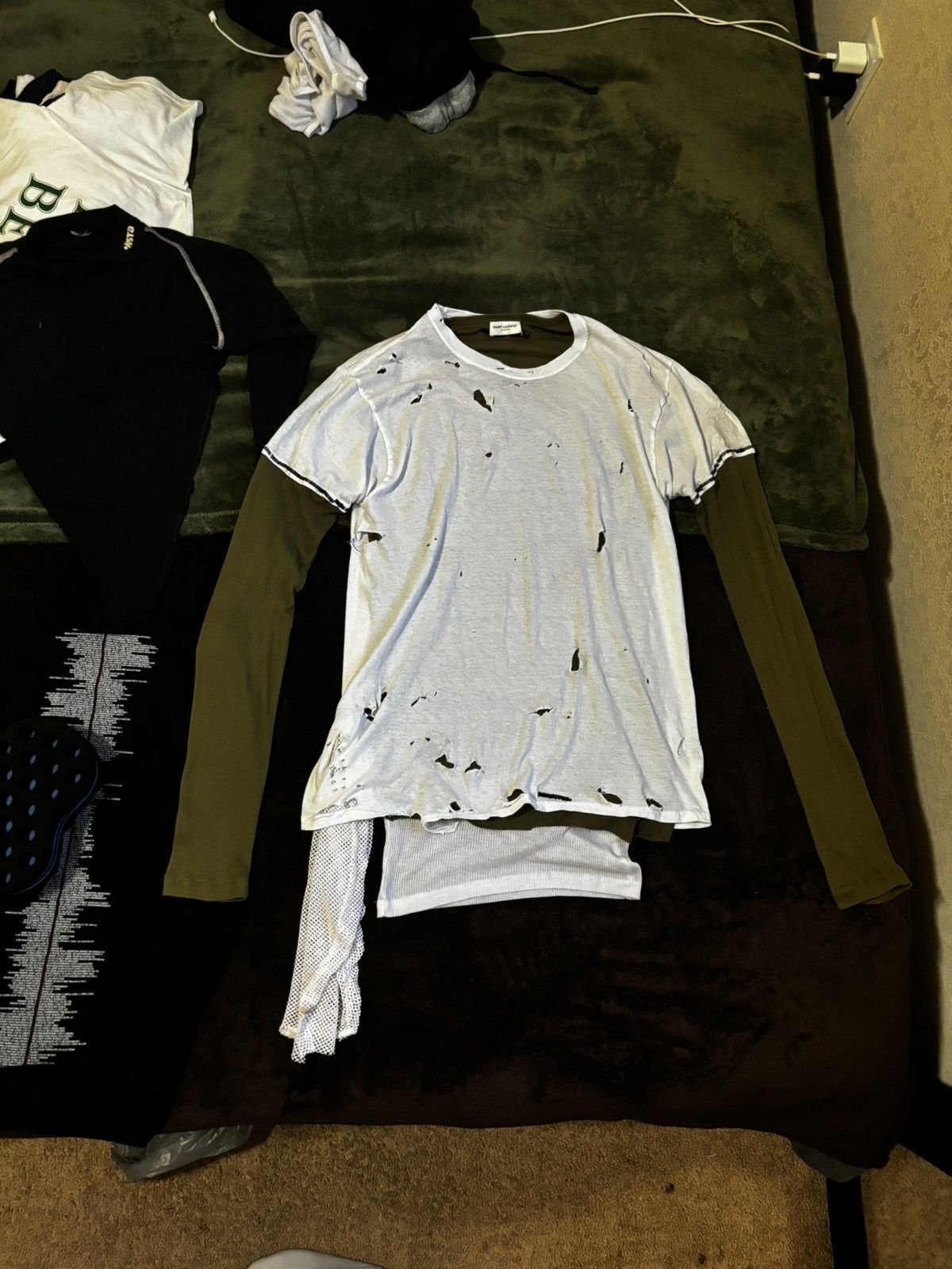 image of Reward If Found 1O1 YSL Layered Tee Rework in White, Men's (Size Medium)