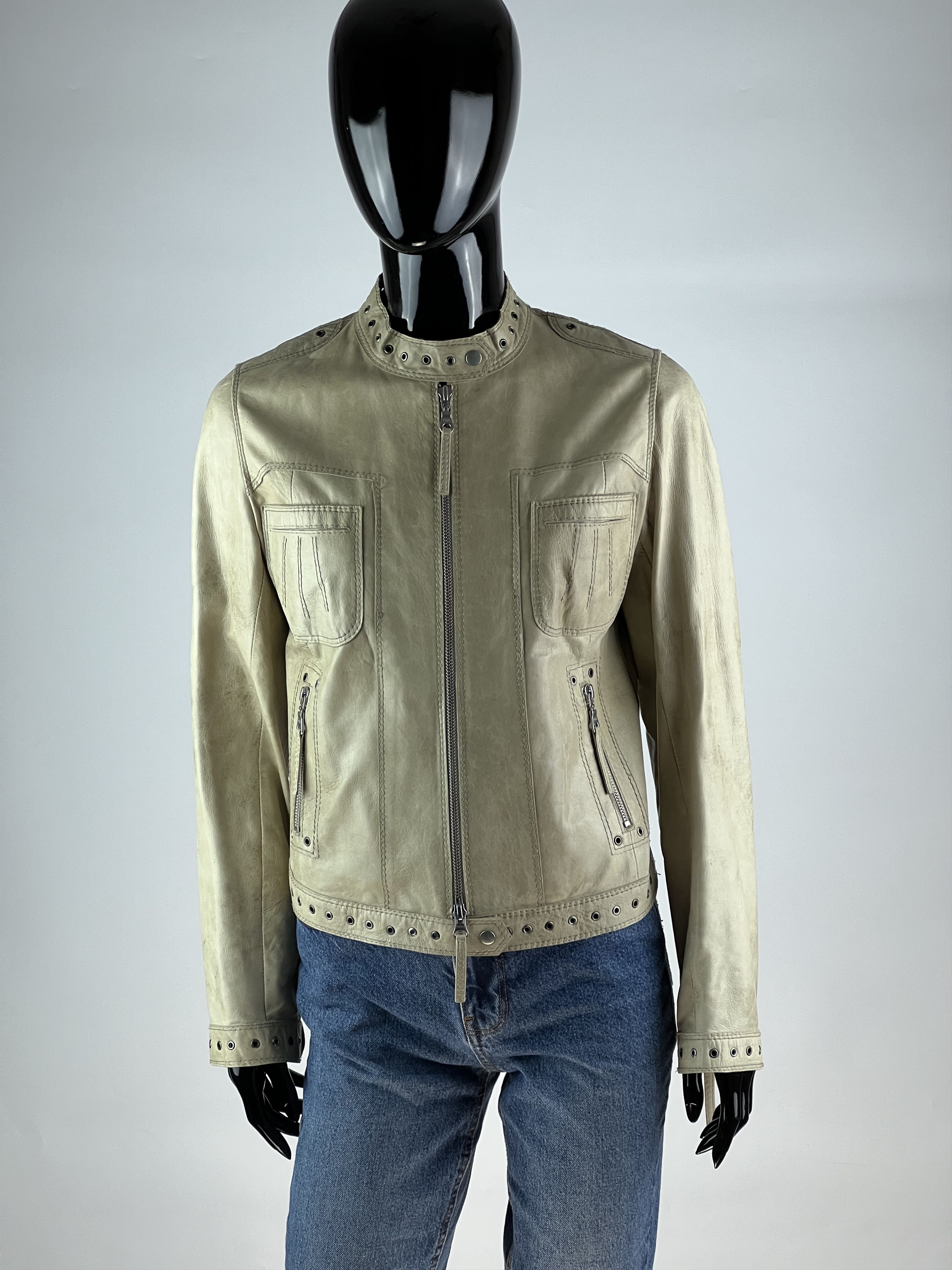 Marc Cain Vintage Beige Leather Jacket Size 2 S/M