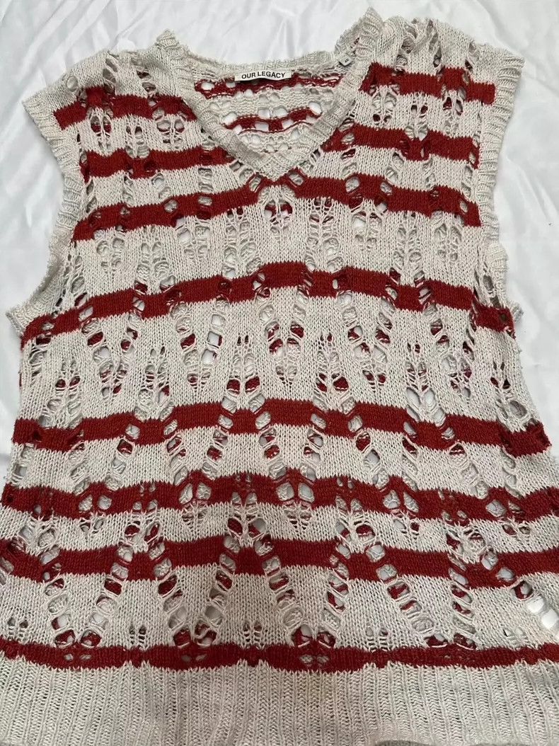 Our Legacy our legacy V-neck red and white striped sleeveless knitted Size US S / EU 44-46 / 1 - 2 Thumbnail