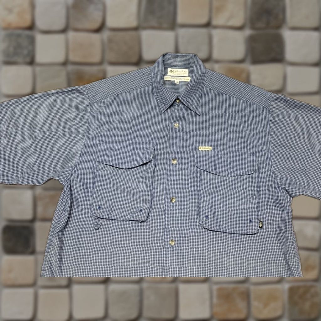 Vintage Columbia GRT Sportswear Mens Short Sleeve Button-Down Blue White Plaid Shirt Size US 31 - 1 Thumbnail