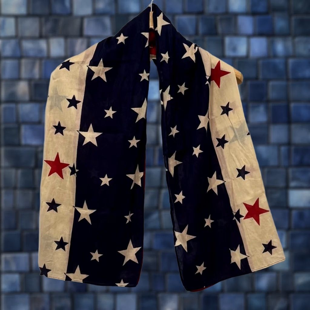 Ralph Lauren RRL RALPH LAUREN Star Pattern Scarf Tri-color Casual Red Natural Navy Used good condition Men Size ONE SIZE - 1 Thumbnail