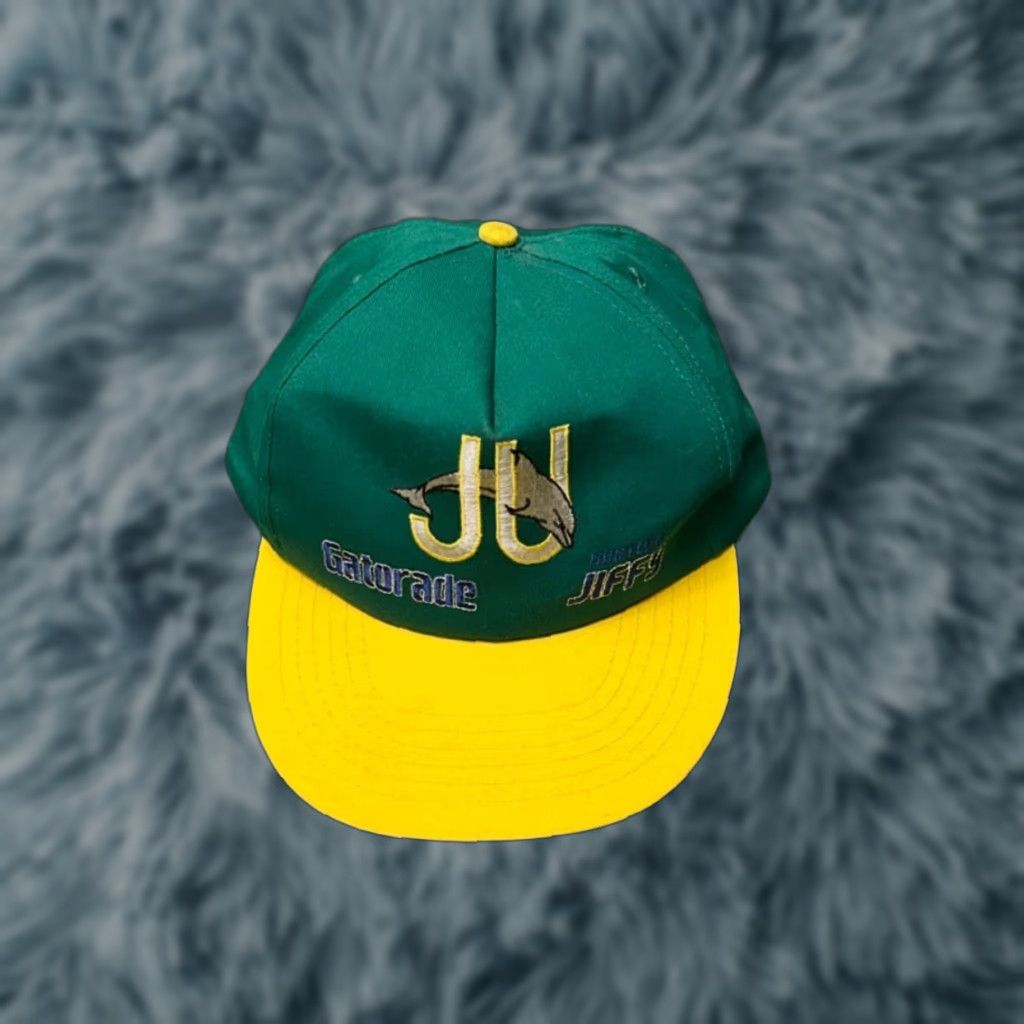 Vintage VINTAGE Jacksonville University Dolphins JU Gatorade Jiffy SnapBack Hat Mens One Size Green 90s 80s University Sports Hip Hop Adjustable Size ONE SIZE - 1 Thumbnail