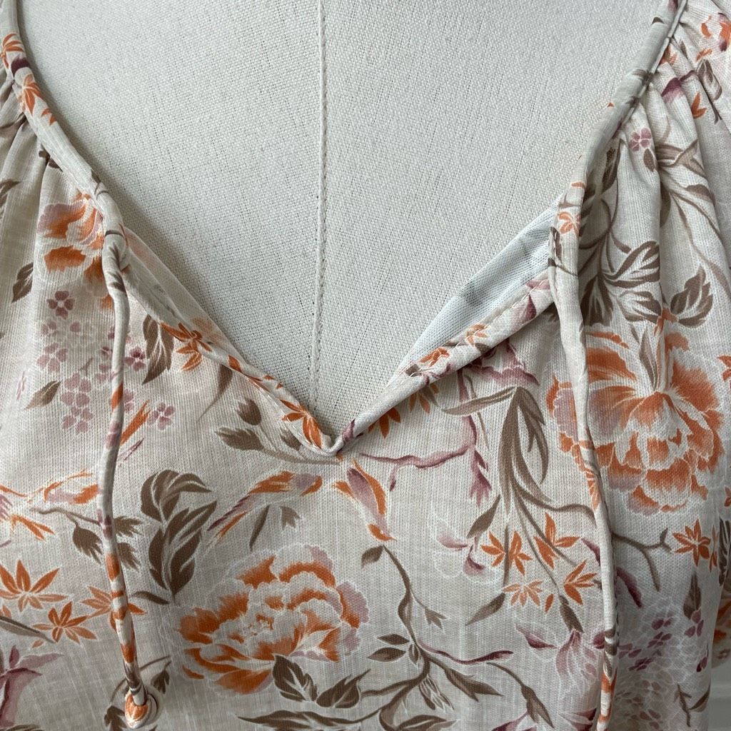 Vintage Vintage 70s Peasant Style Short Sleeve Top Keyhole Tie Flora Size L / US 10 / IT 46 - 6 Thumbnail