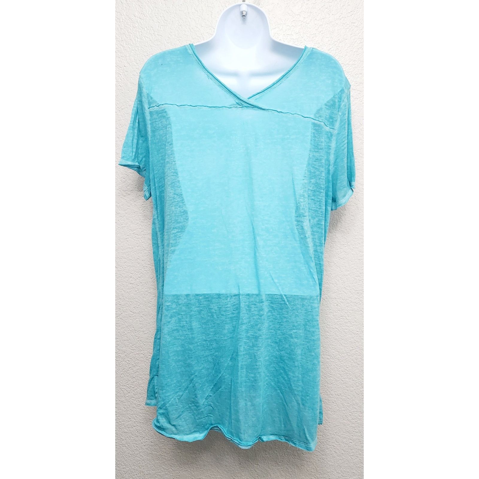Other Time And Tru Teal Blue Heathered V Neck Top L Lightweight Size L / US 10 / IT 46 - 3 Thumbnail