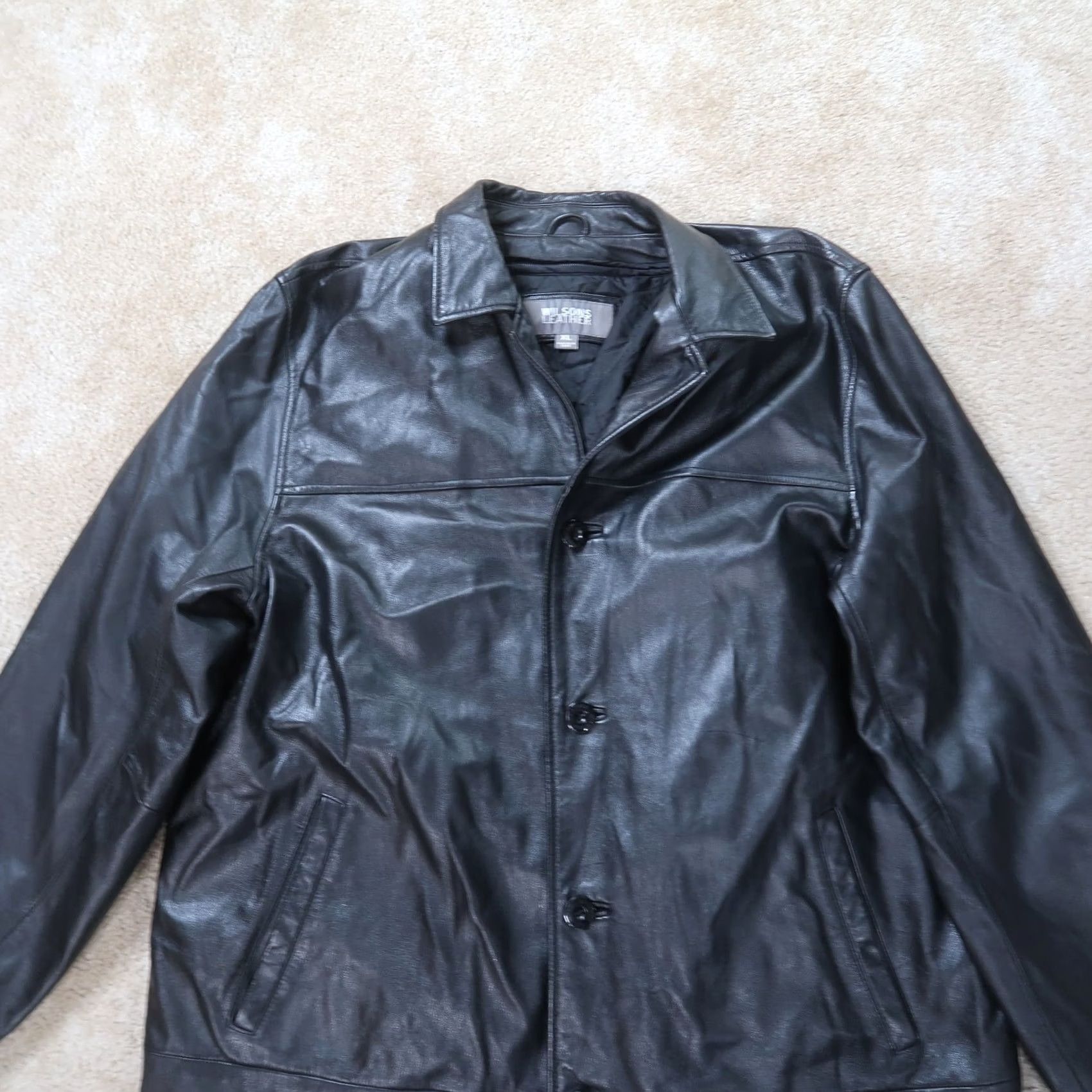 Vintage VINTAGE Wilsons Black Leather Jacket Mens Overcoat XL Full Zip Insulated Lined Nylon 90s Classic Size US XL / EU 56 / 4 - 6 Thumbnail