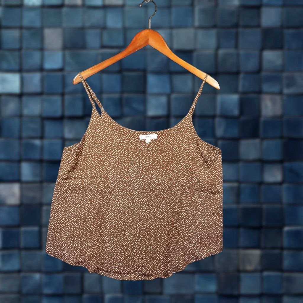 Anthropologie VINTAGE Anthropologie MINE Women's Tank Top Sleeveless Spaghetti Strap Brown Polka Dot Basic 2010s Large Size L / US 10 / IT 46 - 1 Thumbnail