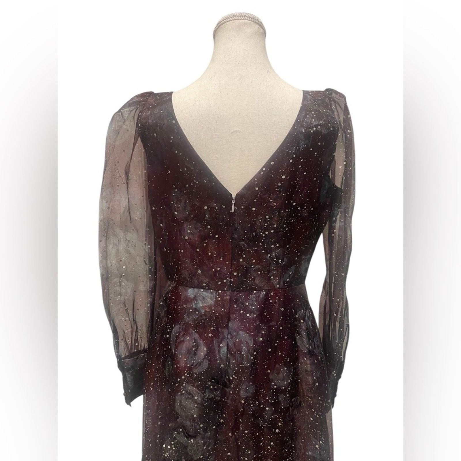 Marchesa Marchesa Norte Gown 3D Floral Purple Black Organza Foiled Size L / US 10 / IT 46 - 9 Thumbnail