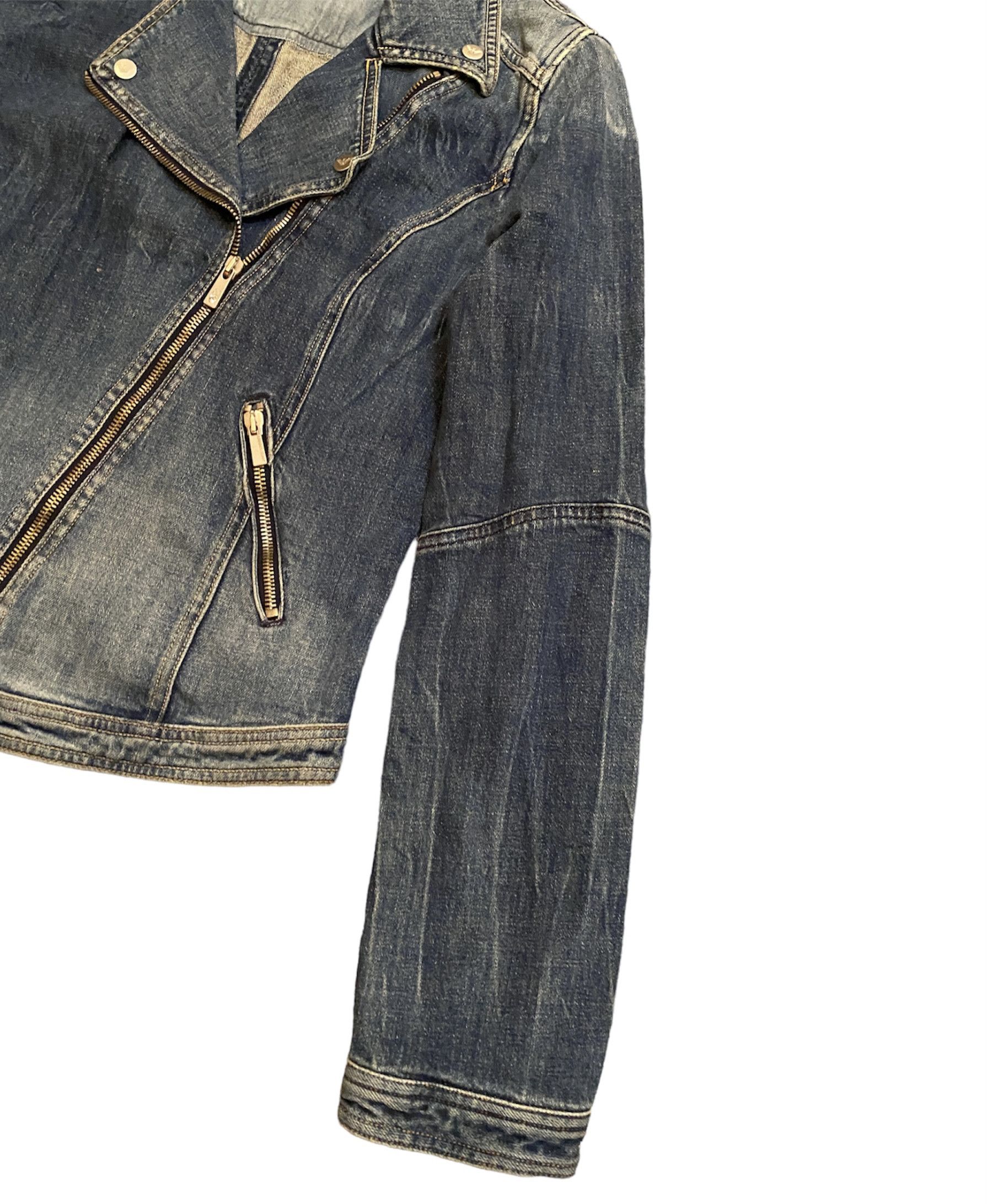 Armani × Vintage Vintage 90s Armani Distressed Denim Biker Jacket For Ladies Size S / US 4 / IT 40 - 3 Thumbnail