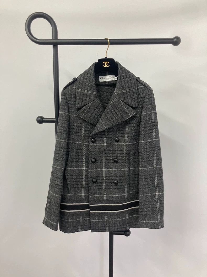 Dior Dior Gray Plaid Wool Double-Breasted Coat - dmc Size US M / EU 48-50 / 2 - 1 Thumbnail