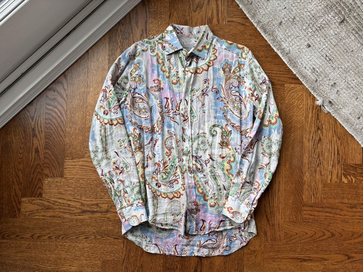 Designer × Etro Etro 35 Linen Button Up Dress Shirt Italy Paisely ETRO Italy Size US S / EU 44-46 / 1 - 11 Thumbnail