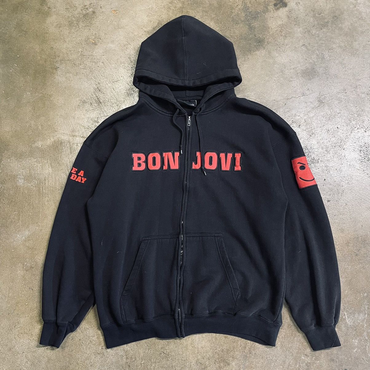 image of Band Tees x Vintage Bon Jovi “Have A Nice Day” Hooded Sweatshirt in Black, Men's (Size 2XL)