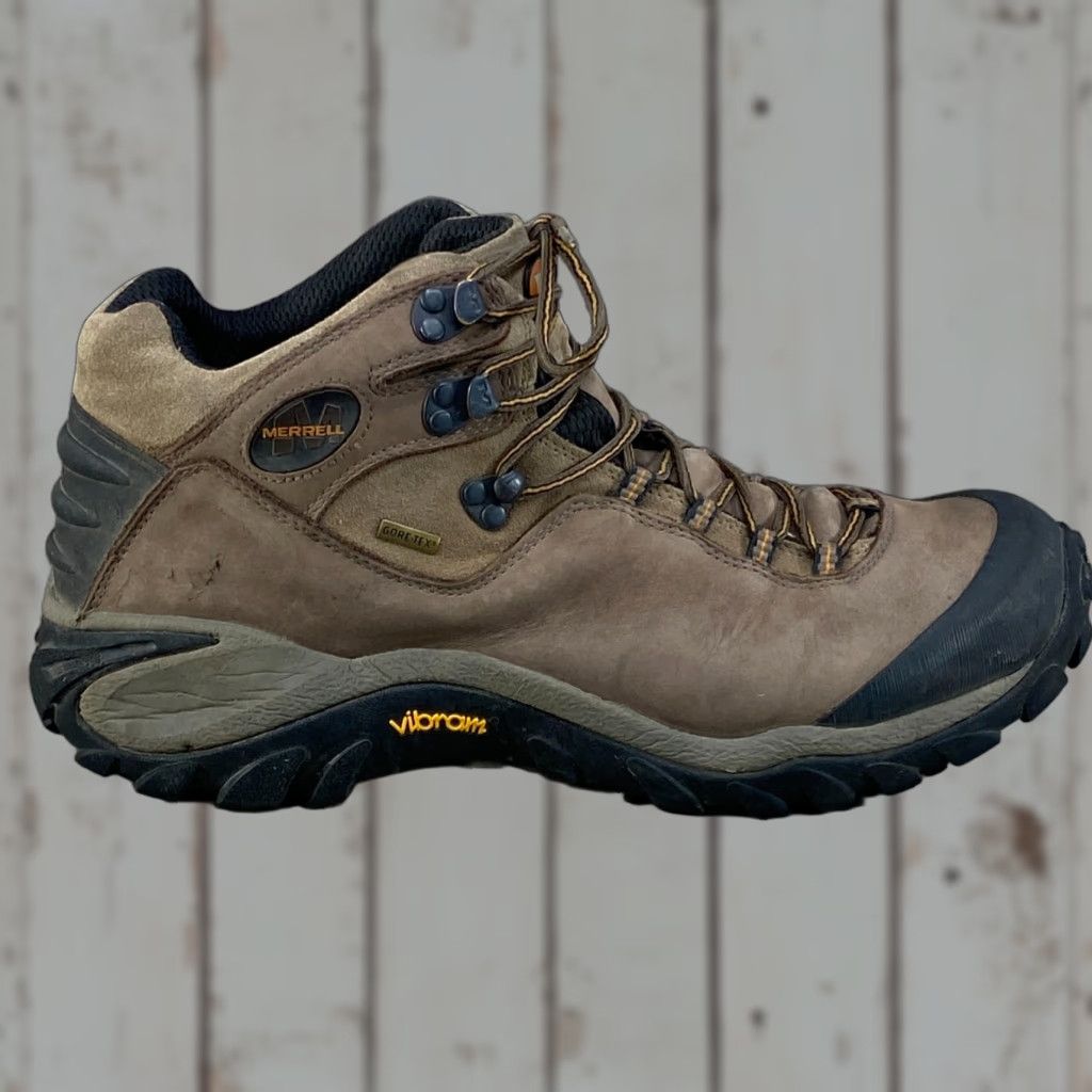 Merrell Merrell Mens Phaser Rush Brown Leather Hiking Boots Gore-Tex Vibram Sole Size US 12 / EU 45 - 1 Thumbnail