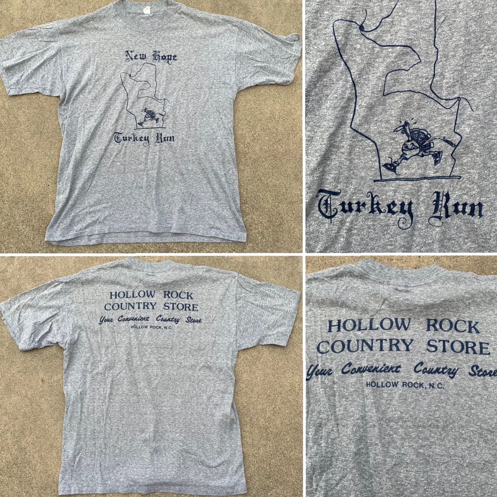 Hope VINTAGE New Hope Turkey Run Hollow Rock Country Store T-shirt XL Gray Cotton Blend Crew Neck Short Sleeve Men Graphic Print 90s Run T-Shirt Size US XL / EU 56 / 4 - 3 Thumbnail