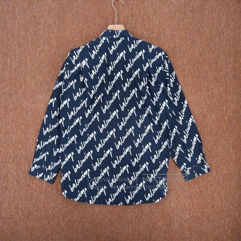 Balenciaga Balenciaga Blue cursive print shirt Size XS / US 0-2 / IT 36-38 - 2 Thumbnail