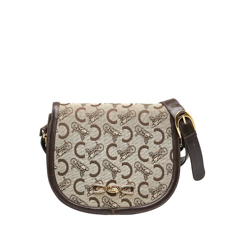 image of Celine C Macadam Canvas & Leather Shoulder Bag in Brown, Women's
