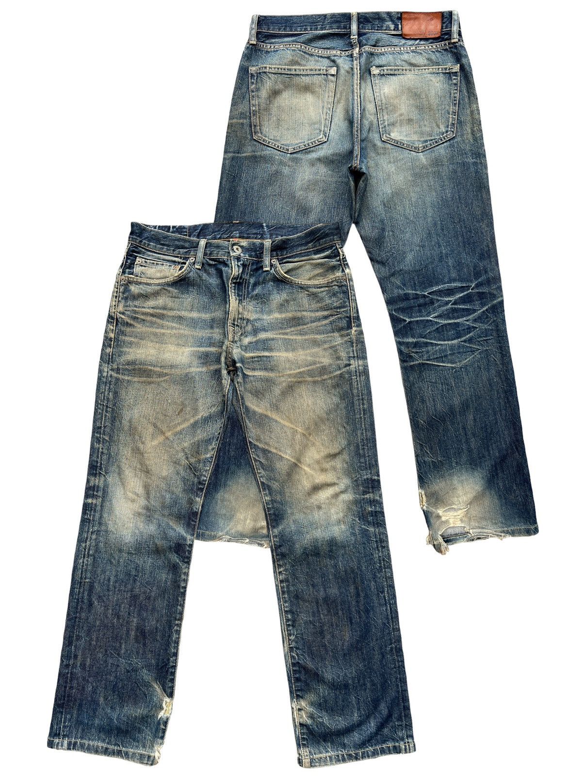 image of Distressed Denim x Jun Takahashi Uj Uniqlo Rusty Mudwash Distressed Grunge Denim Jeans 33X30 in Den