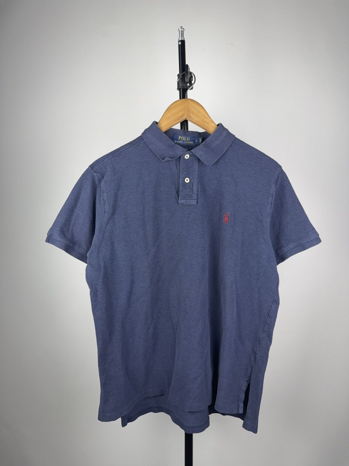 Vintage 90s Polo Ralph Lauren Navy Slim Fit Polo Shirt L - Main Image