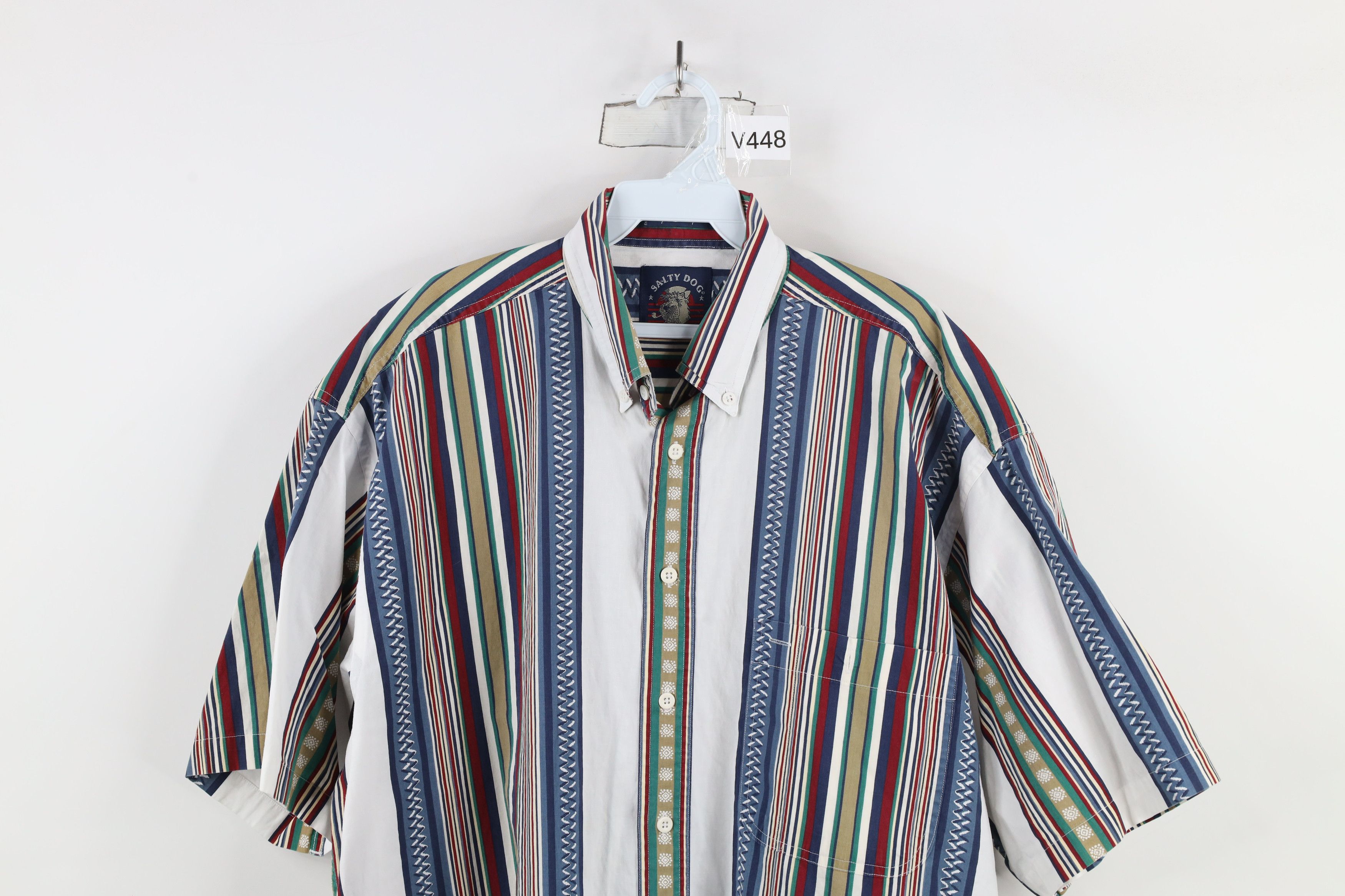 Vintage Vintage 90s Streetwear Striped Geometric Poplin Button Shirt Size US L / EU 52-54 / 3 - 2 Thumbnail