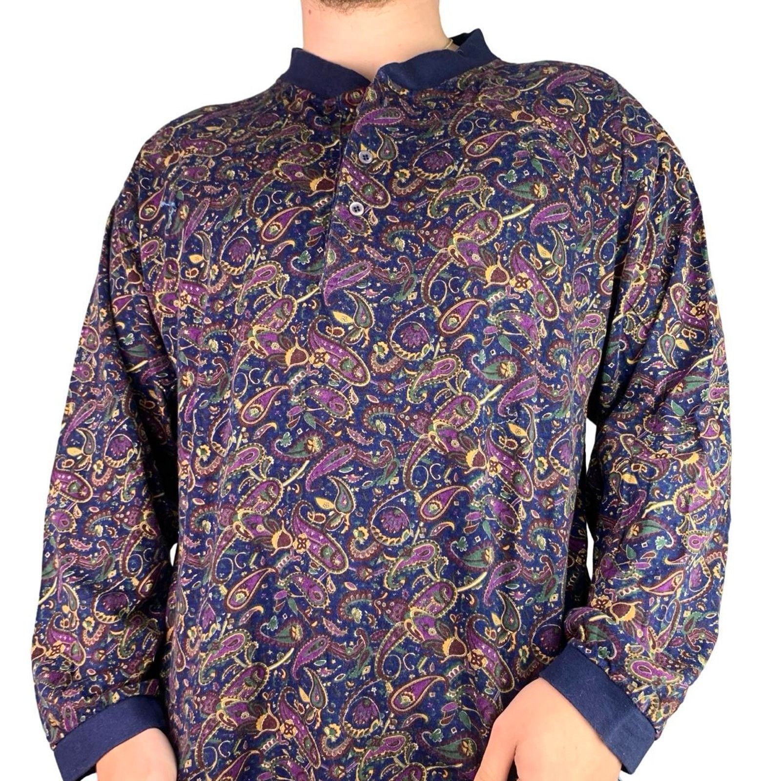 Vintage Vintage 70s Paisley Psychedelic Style Henley Shirt Size US XL / EU 56 / 4 - 1 Thumbnail
