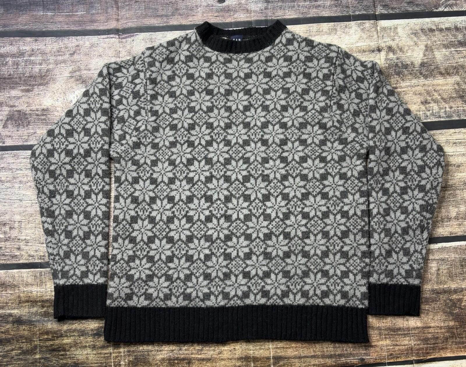 Gap VTG Gap Sweater Women's XS Lambswool Geometric Gray 2001 Size XS / US 0-2 / IT 36-38 - 1 Thumbnail