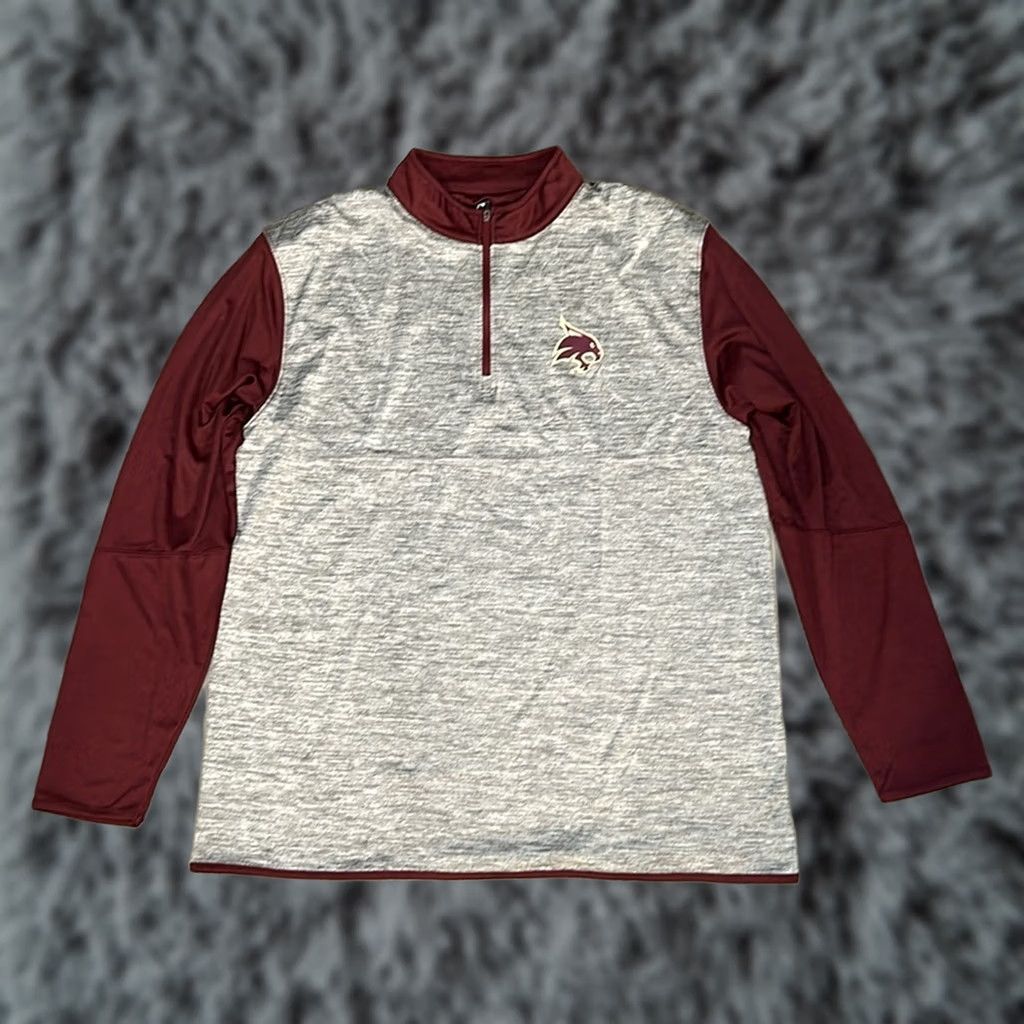 Vintage VINTAGE Texas State Bobcats Colosseum Performance Quarter Zip Pullover XL Gray Mens Sweatshirt Pullover 100% Polyester 30" Length 24" Pit 24" MS4531 Size US XL / EU 56 / 4 - 1 Thumbnail