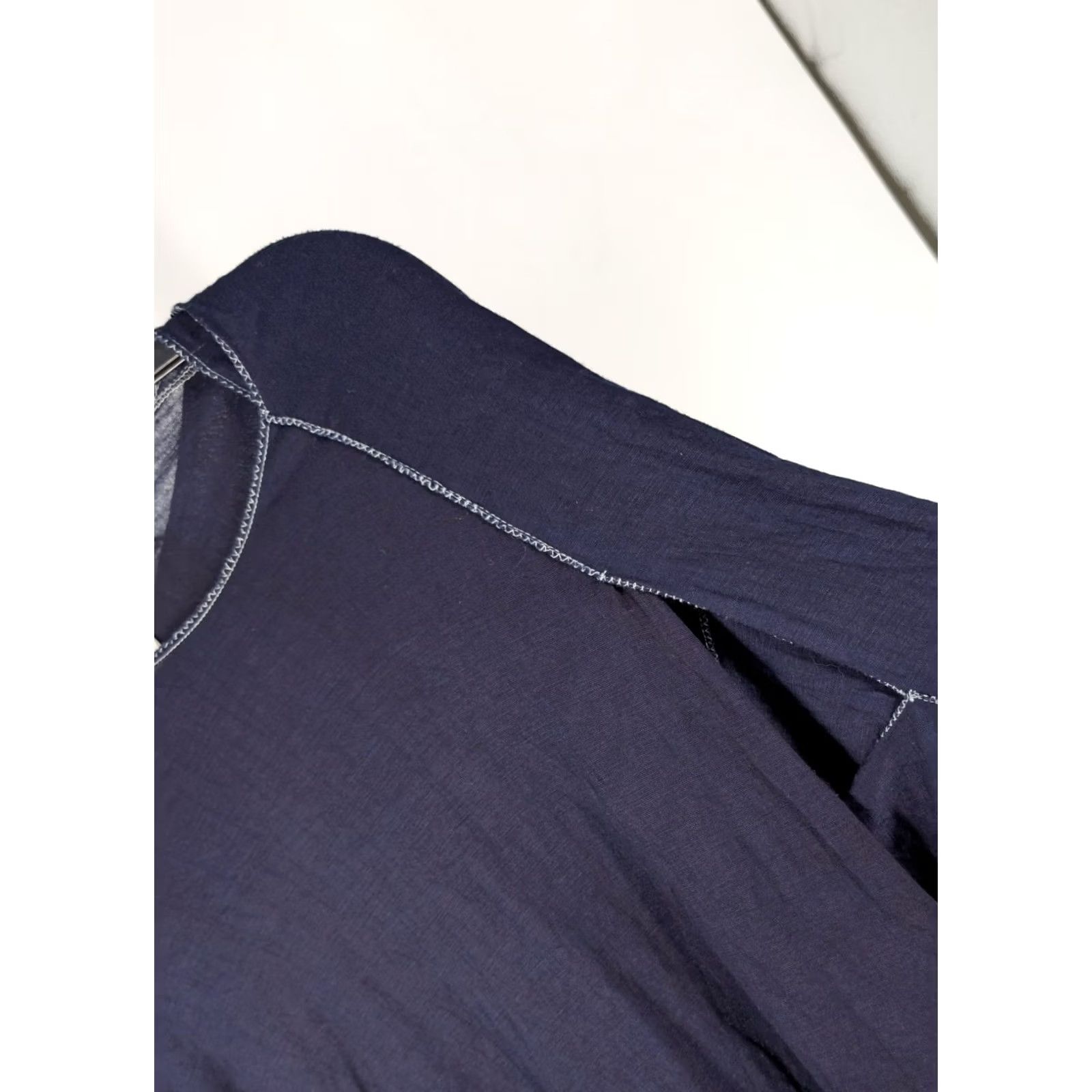 Comme des Garcons Girl VINTAGE Comme des Garçons Mainline Knit Tunic Dress Navy Blue Rayon Jersey Layered Knotted Back 90s Womens M Size M / US 6-8 / IT 42-44 - 4 Thumbnail