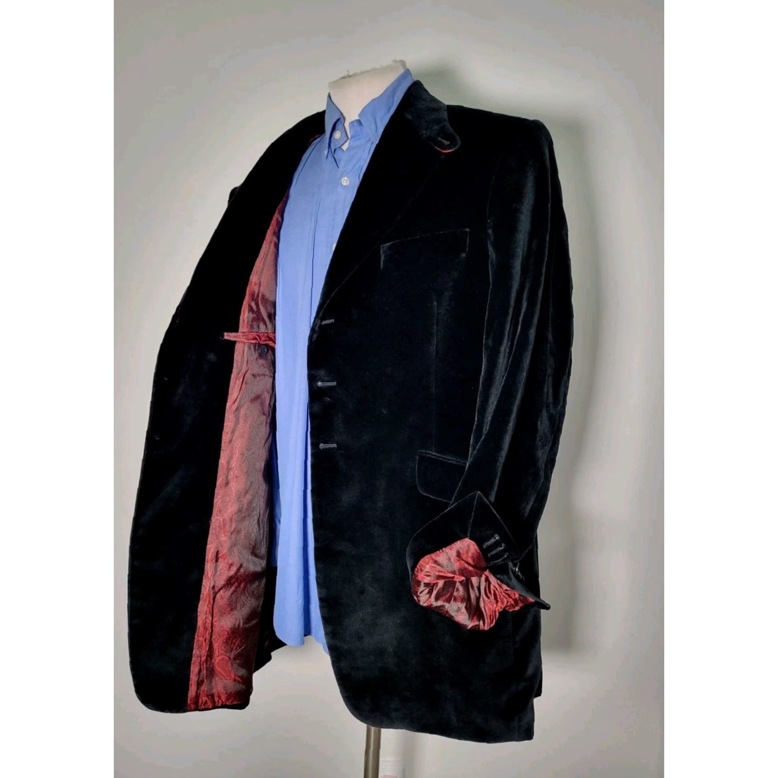 Velour VINTAGE J. PETERMAN Blk red Steampunk Frock velour velvet Blazer Coat Jacket Men 44R Size 44R - 2 Thumbnail