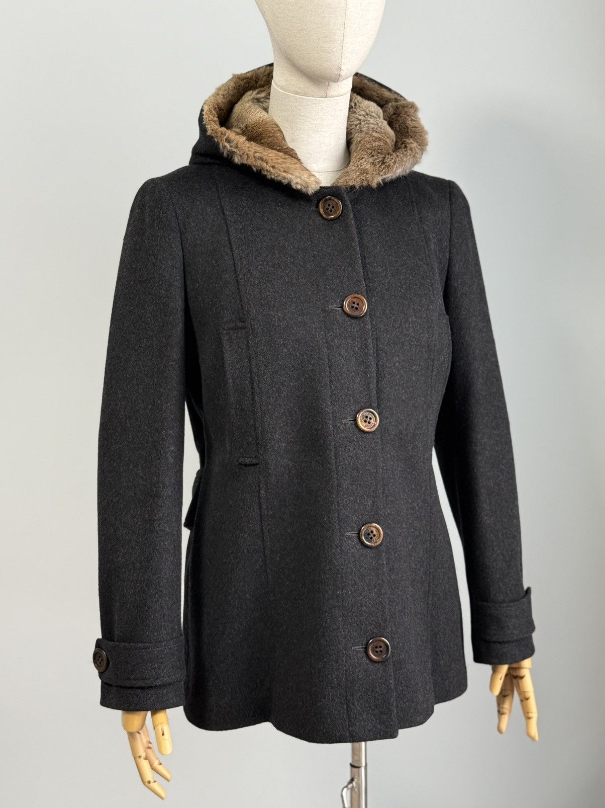 Dolce & Gabbana Dolce & Gabbana D&G Black Wool Coat Real Rabbit Fur Hood Size M / US 6-8 / IT 42-44 - 3 Thumbnail