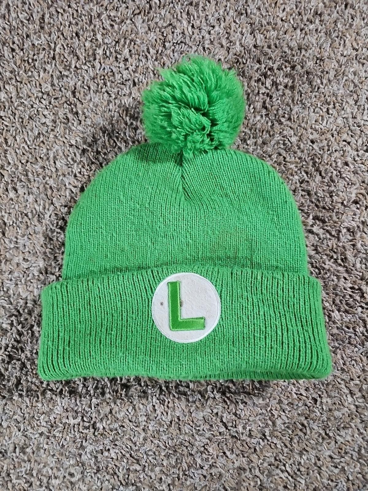 Nintendo Super Mario Luigi Green Winter Stocking Hat Beanie Poof Pom Size ONE SIZE - 1 Thumbnail