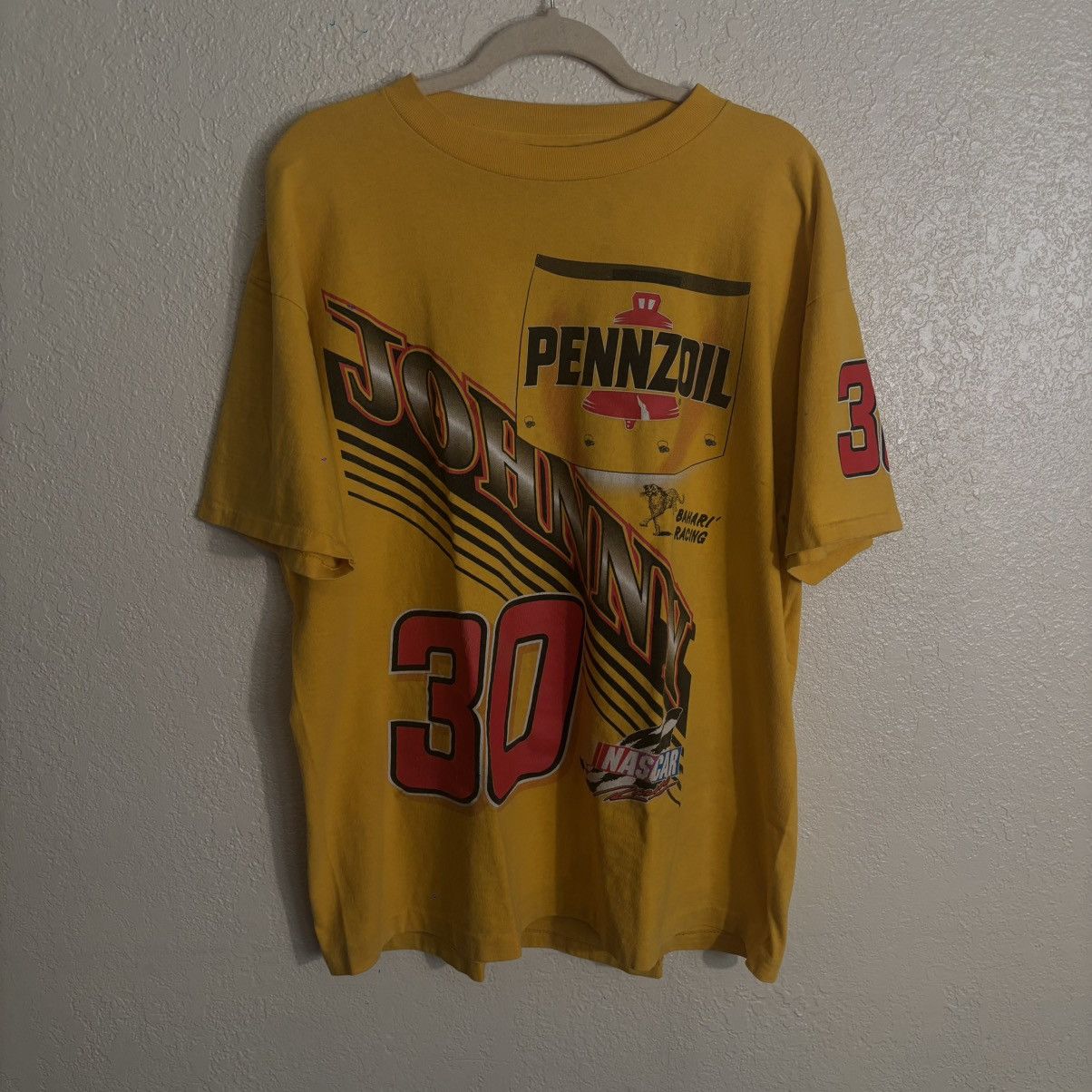 NASCAR Vintage 90s NASCAR Johnny Benson #30 Pennzoil Racing Tee Size US XL / EU 56 / 4 - 1 Thumbnail
