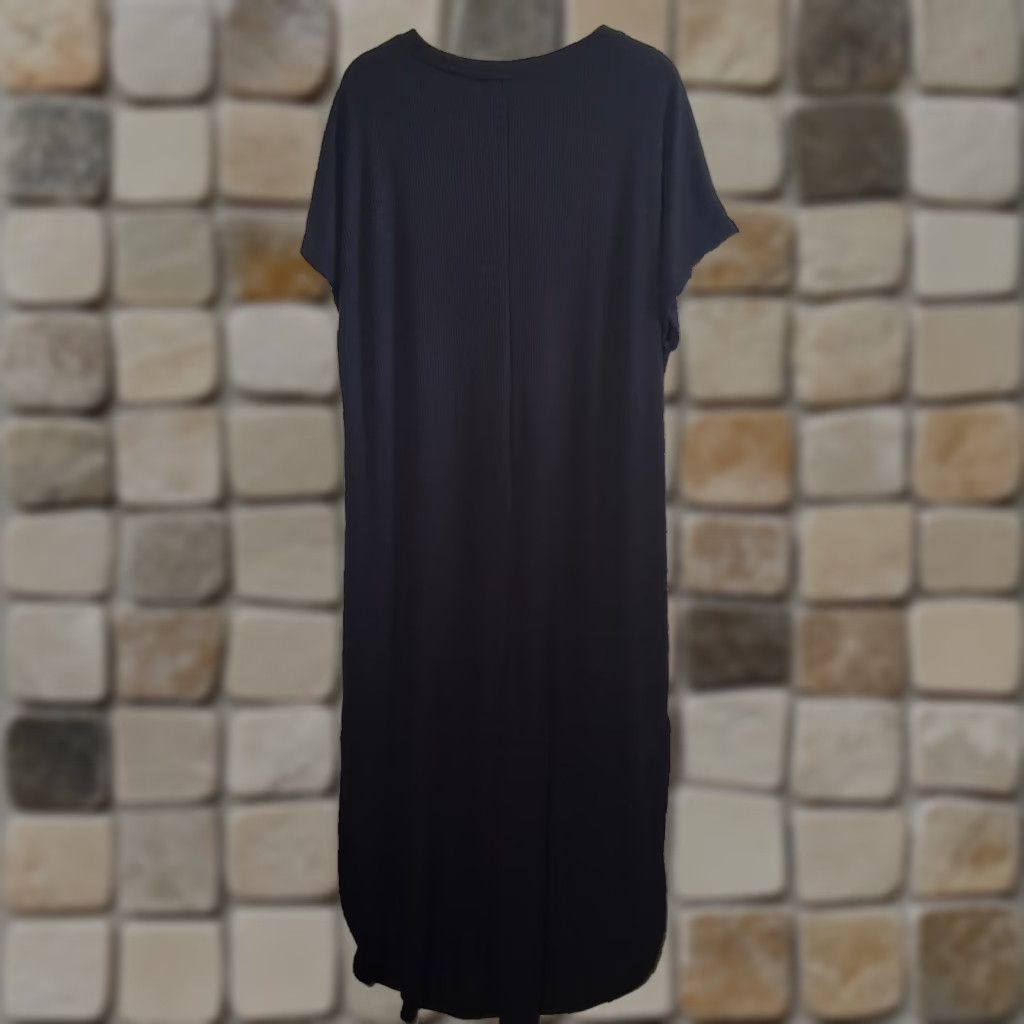 Vintage Time And Tru Dress Plus Size 2XL Black Ribbed Knit Short Sleeve T-Shirt Dress Womens Size 40" / US 18 - 1 Thumbnail
